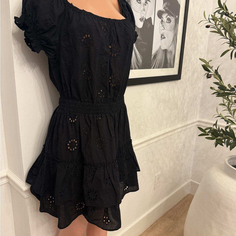 AQUA | black tiered eyelet summer dress / swimwear cover up - Picture 3 of 14